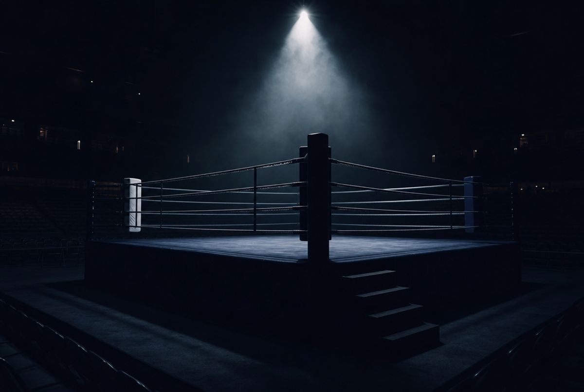 Leerer Boxring unter einem Spotlight